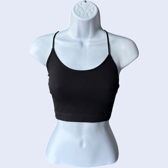 Colsie ribbed strappy back crop cami brami top black S seamless Y2K - Picture 1 of 4